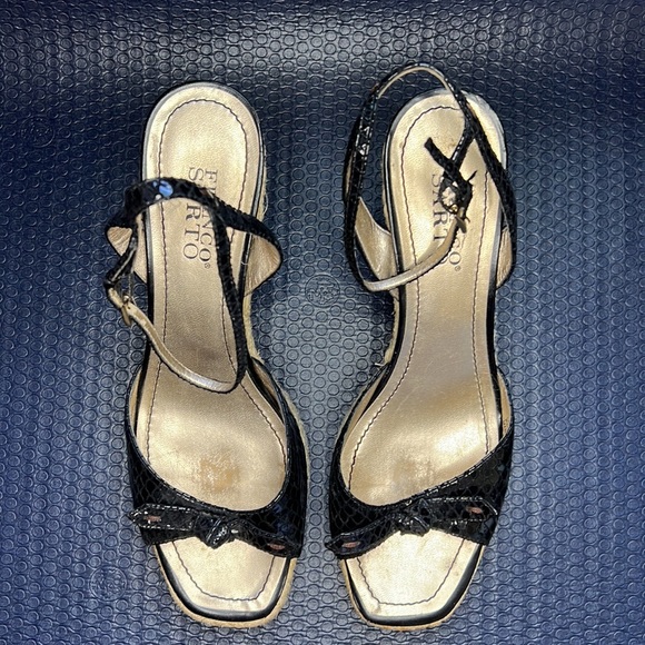 Franco Sarto Black Croc Espadrille Bow Wedge Sandals | Size 8.5 - Picture 3 of 11